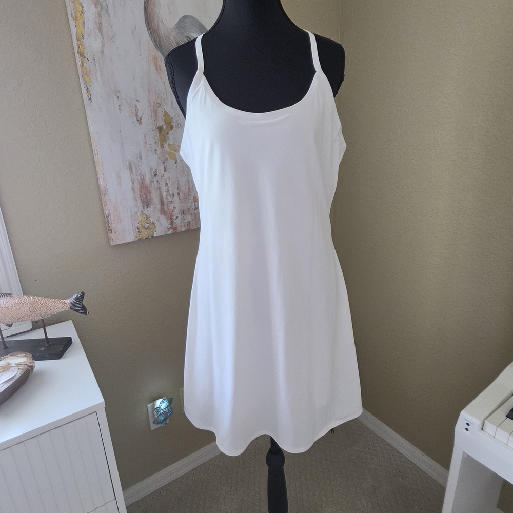 White Slip Dress with Shorts Attached...Thin Straps Cross In back.